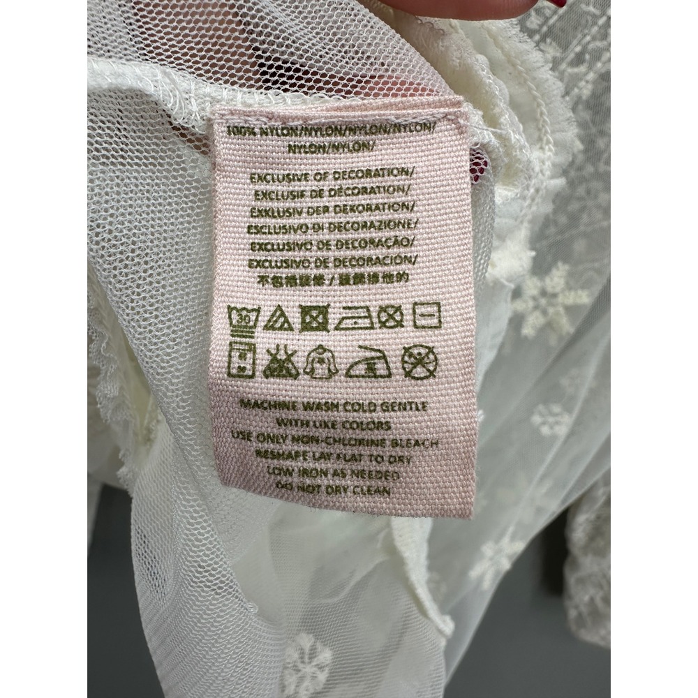 Free People Floral Mesh Lace Embroidered Top Ivory Sheer Boho Blouse Size Large - Picture 4 of 6